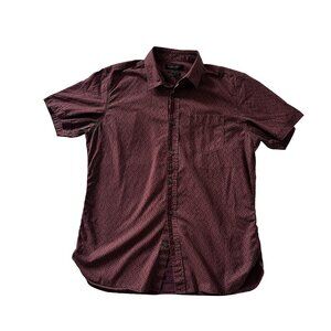 Banana Republic Camden Fit Medium Shirt  Burgandy Geometric Print, 100% Cotton